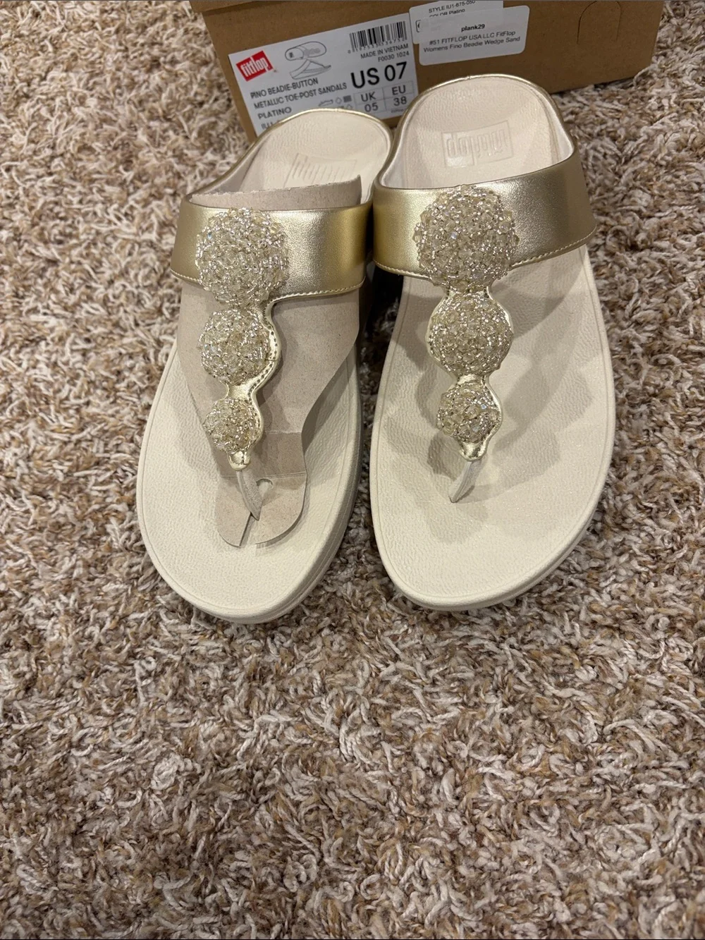 FitFlop Gold Jeweled Toe-Post Sandals